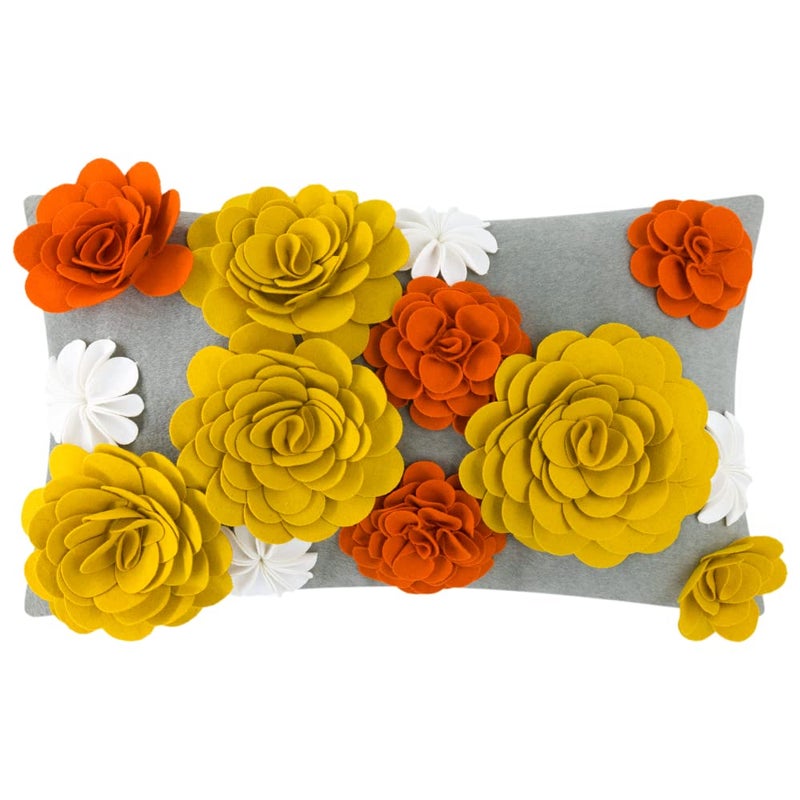 KINGROSE Handmade 3D Flower Decorative Throw Pillow Cover Stereo Floral Cushion Cover Rectangle Pillow Case for Sofa Home Bed Living Room Decor 12 X 20 Inches Orange Yellow - Image 1